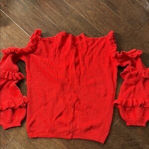 Express Red Off-the-Shoulder Sweater with Ruffled Sleeves